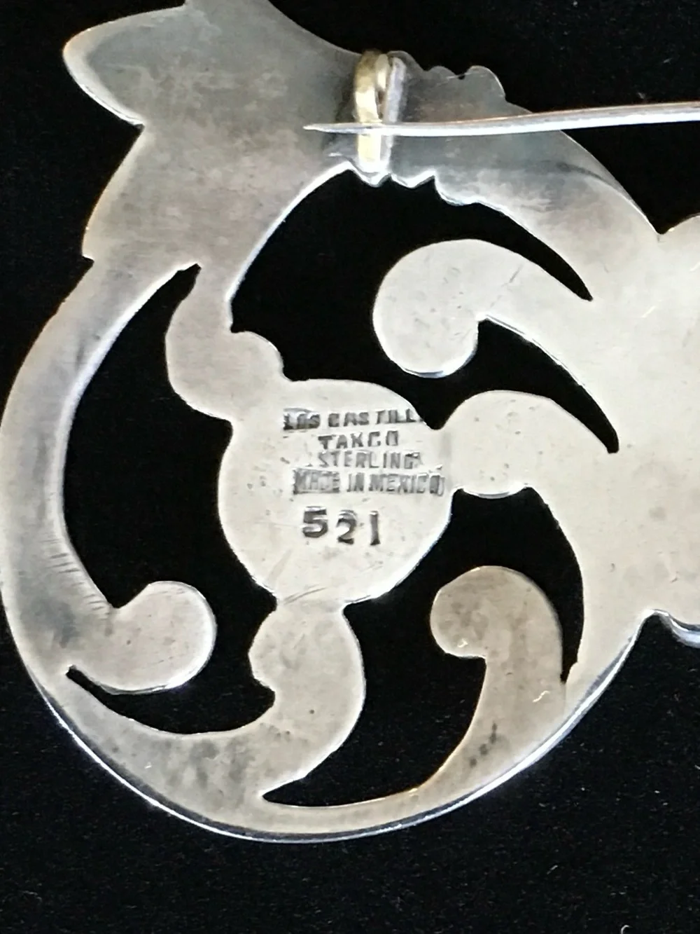 Vintage Los Castillo Taxco Silver Scroll Brooch - Silver 521
